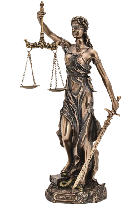 Statue of Lady Justice holding scales and a sword